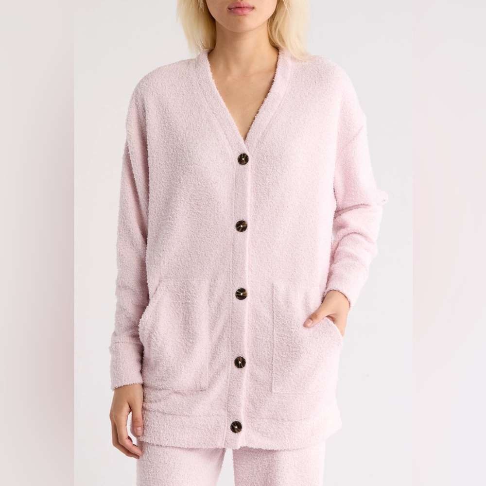 New Honeydew Morning Bliss Pink Fuzzy Button Down Oversized Cardigan Sweater